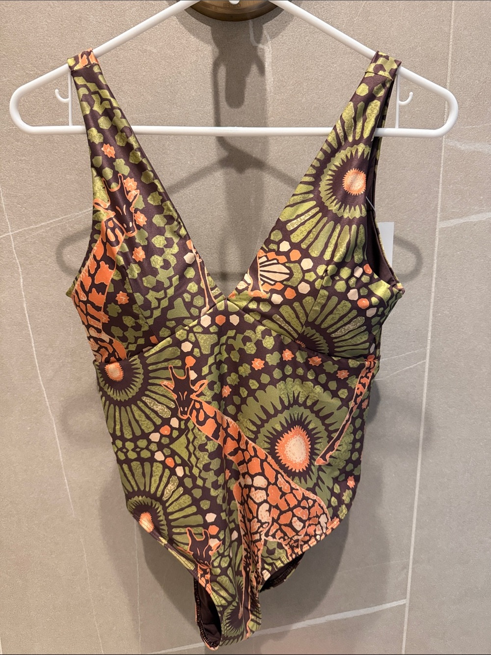 Kenny Flowers Olive Green and Coral One-Piece Swimsuit